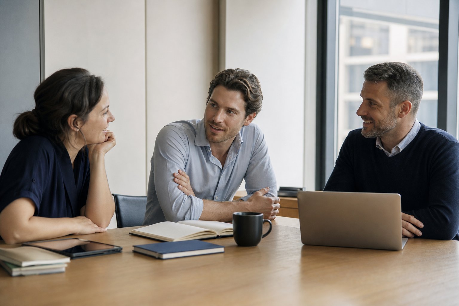 Advisory team discussing a client policy review